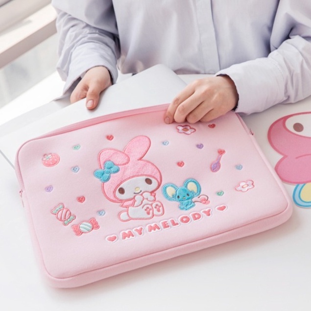 Sleeve Pouch Sarung Tas Bag Case Ipad Tab Tablet Macbook Air Pro Laptop Asus Acer Lenovo HP Huawei 11 12 13 14 15 inch Motif Gambar Kartun Cartoon Karakter Melody Warna Pink Lucu Cute Murah Korean Model Banyak Slot Ruang Stationary