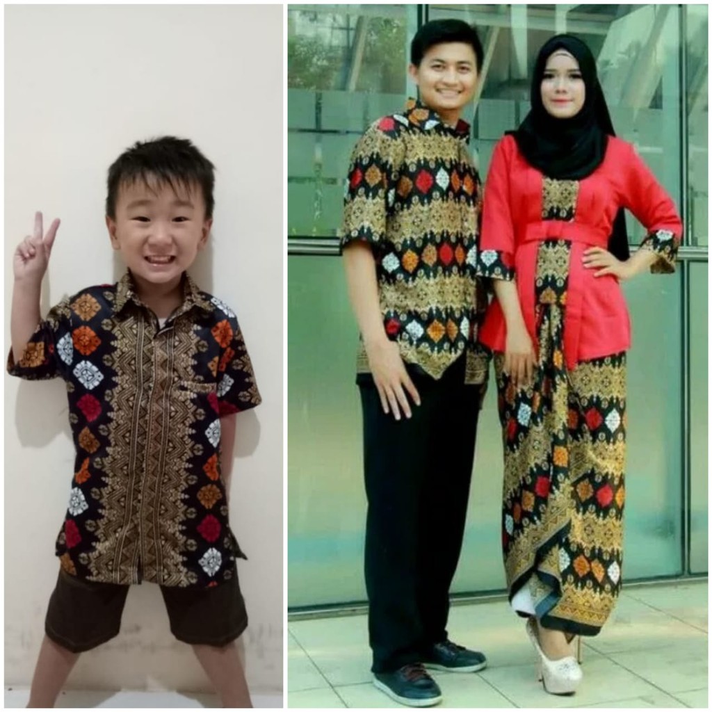 SB Collection Couple Family Pritha Stelan Kebaya Blouse Dan Kemeja Batik Ayah Anak