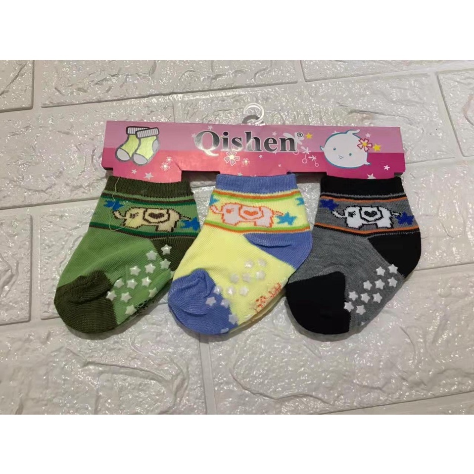 Kaos Kaki Bayi Motif 3in1 Polos Antislip 0-6 Bulan Newborn Variasi Lurus Lipat