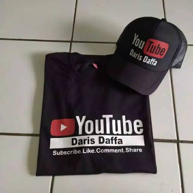 Kaos YouTube plus topi bisa pakai nama channel sendiri / kaos YouTube / kaos viral