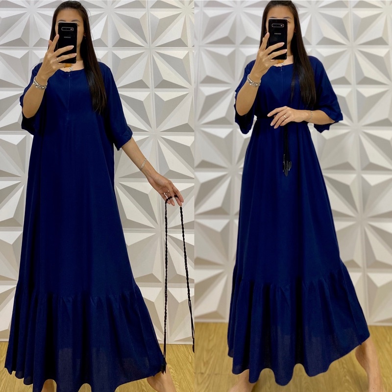 daster MONA tangan 3/4 PB 130cm /daster panjang rempel tangan 3/4  JUMBO premium sleting /busui/rempel tangan 3/4/ tangan pendek/ tali grosir ecer SEMATA KAKI RAYON-navy