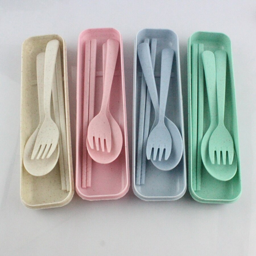 Set Alat Makan 3 in 1 Serat Gandum / Travel Wheat Cutlery Set 3 in 1 / Sendok Garpu Sumpit Set Jerami