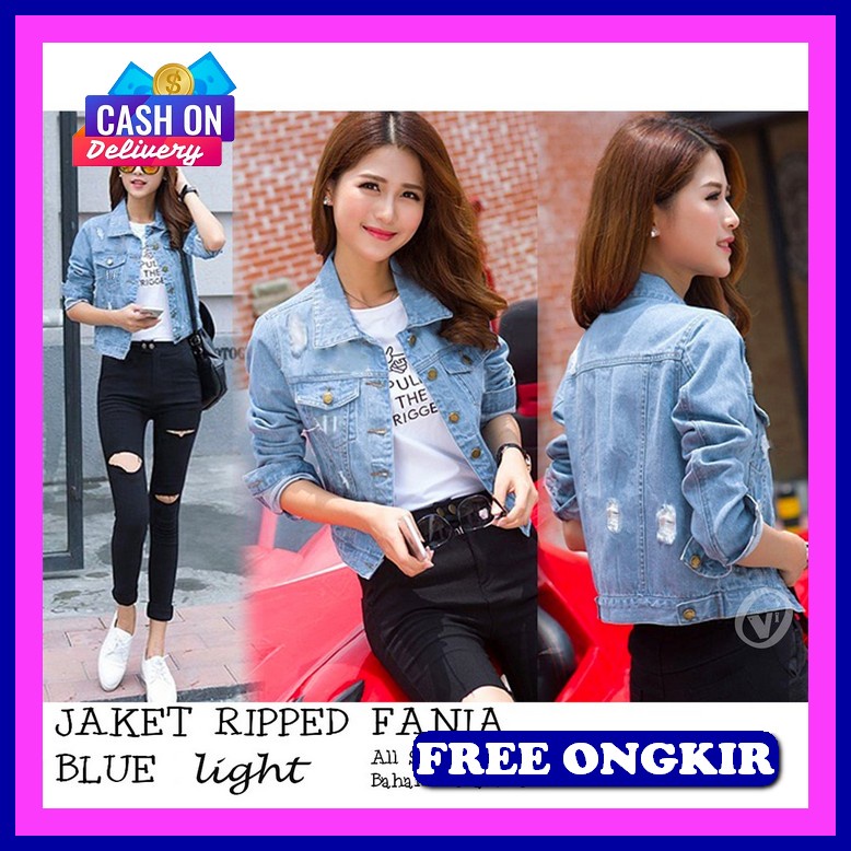 Jaket Jacket Jeket Wanita Jeans Denim Casual Oversize Korea Style Tebal Import Vshop - Jaket Wanita 