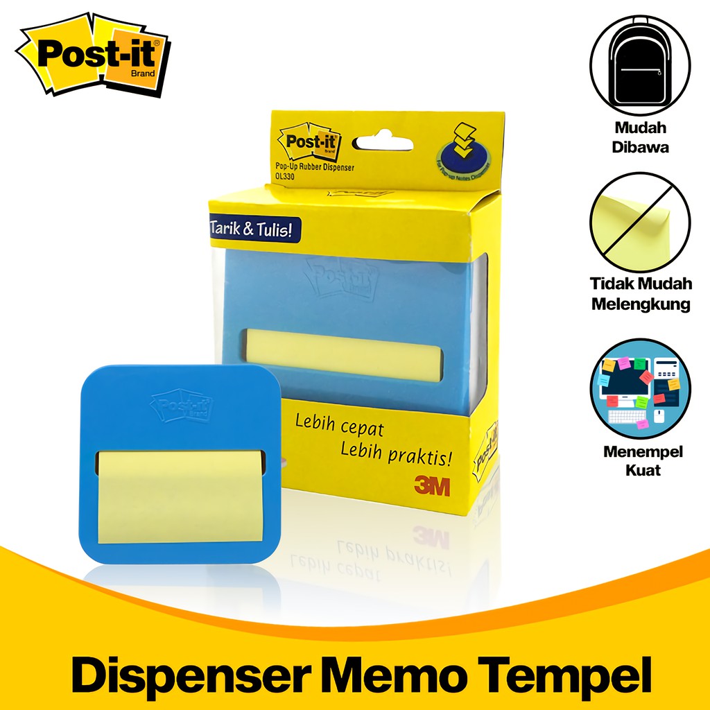 Jual 3M Post-It Tempat Memo Tempel Bonus Sticky Note Tarik & Tulis Pop Up  Rubber Dispenser 3M-Ol330 Indonesia|Shopee Indonesia