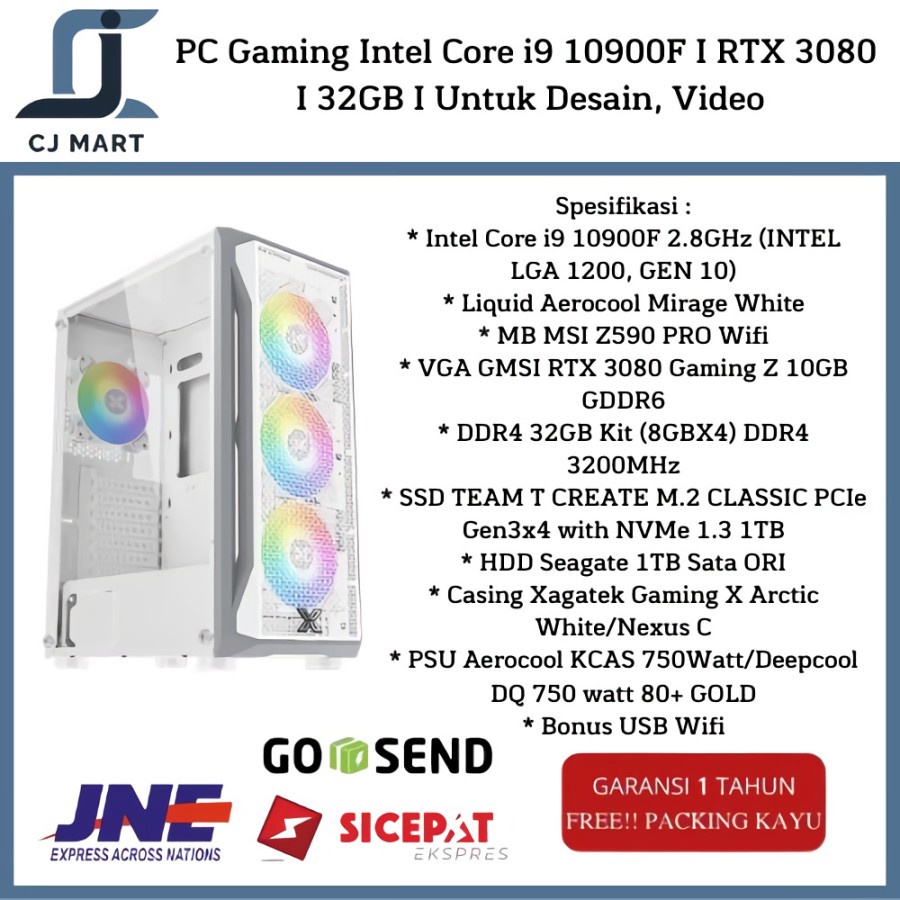 PC Gaming Intel Core i9 10900F I RTX 3080 I 32GB I Untuk Desain, Video