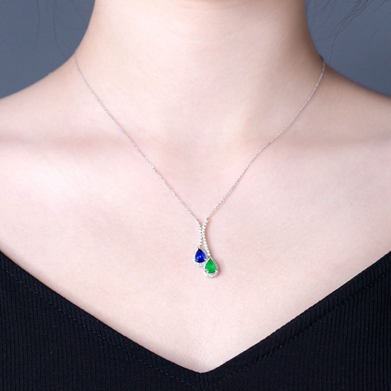 Kalung Wanita Dengan Liontin Sapphire Dan Emerald Bahan Zircon Untuk Pesta Pernikahan