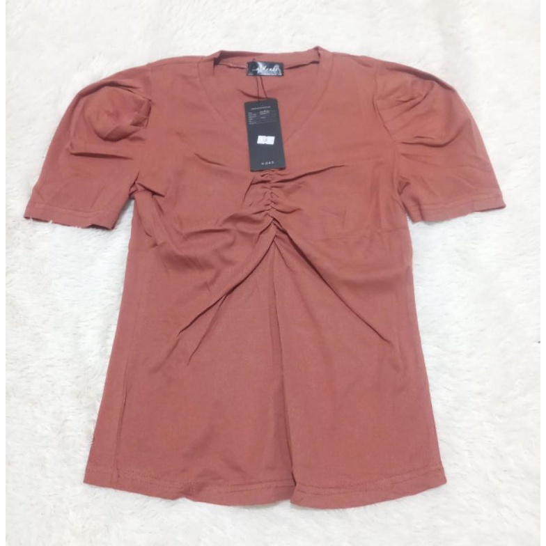 La Dress | Kaos KERAH V Variasi Jahit Depan Lengan Balon | ORIGINAL | IMPORT BANGKOK