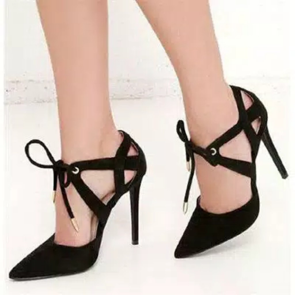 Sepatu High Heels Heel Tali Replika Dior Bahan Suede / Bludru LUCY 0221