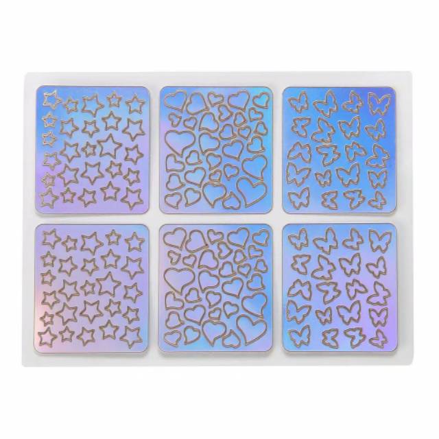 Stensil Hologram 1 lembar dapat 6pcs cetakan motif untuk kuku palsu promo