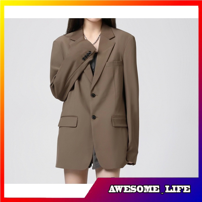 Blazer Pendek Wanita Korea Brown Spring and Autumn Suit Coat Women's Casual High-Grade Loose Korean 