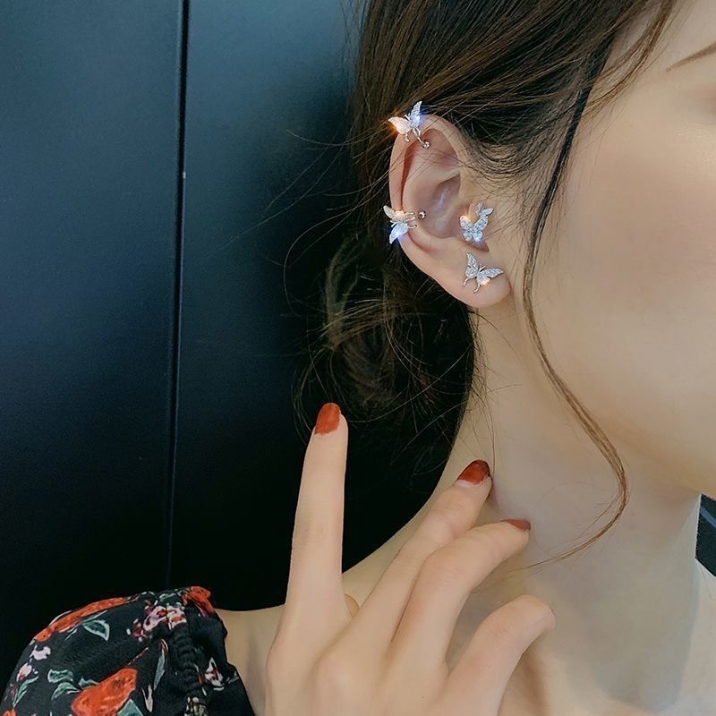 MORYMOSHI A74 Anting Tusuk Jepit Wanita Kupu-Kupu Diamond Fashion Korea