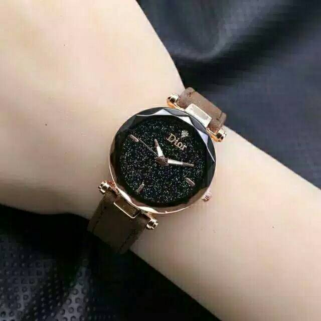 Jam Tangan Wanita Murah permata Kulit Plat Glitter Manik