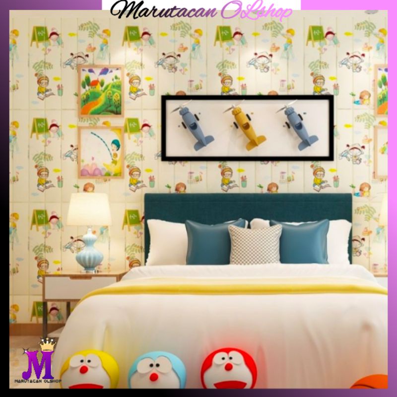 Wallpaper Dinding Foam / Wallfoam 3D Foam Serat Kayu / Batu Bata Motif Anak