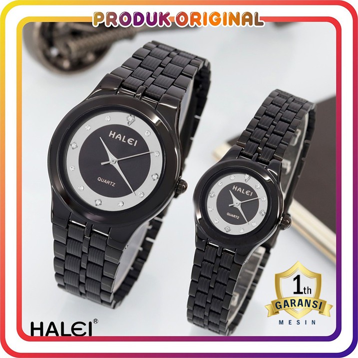 COD JAM TANGAN COUPLE HALEI ORIGINAL 463 RANTAI HITAM WATER RESISTANT STAINLES STEEL