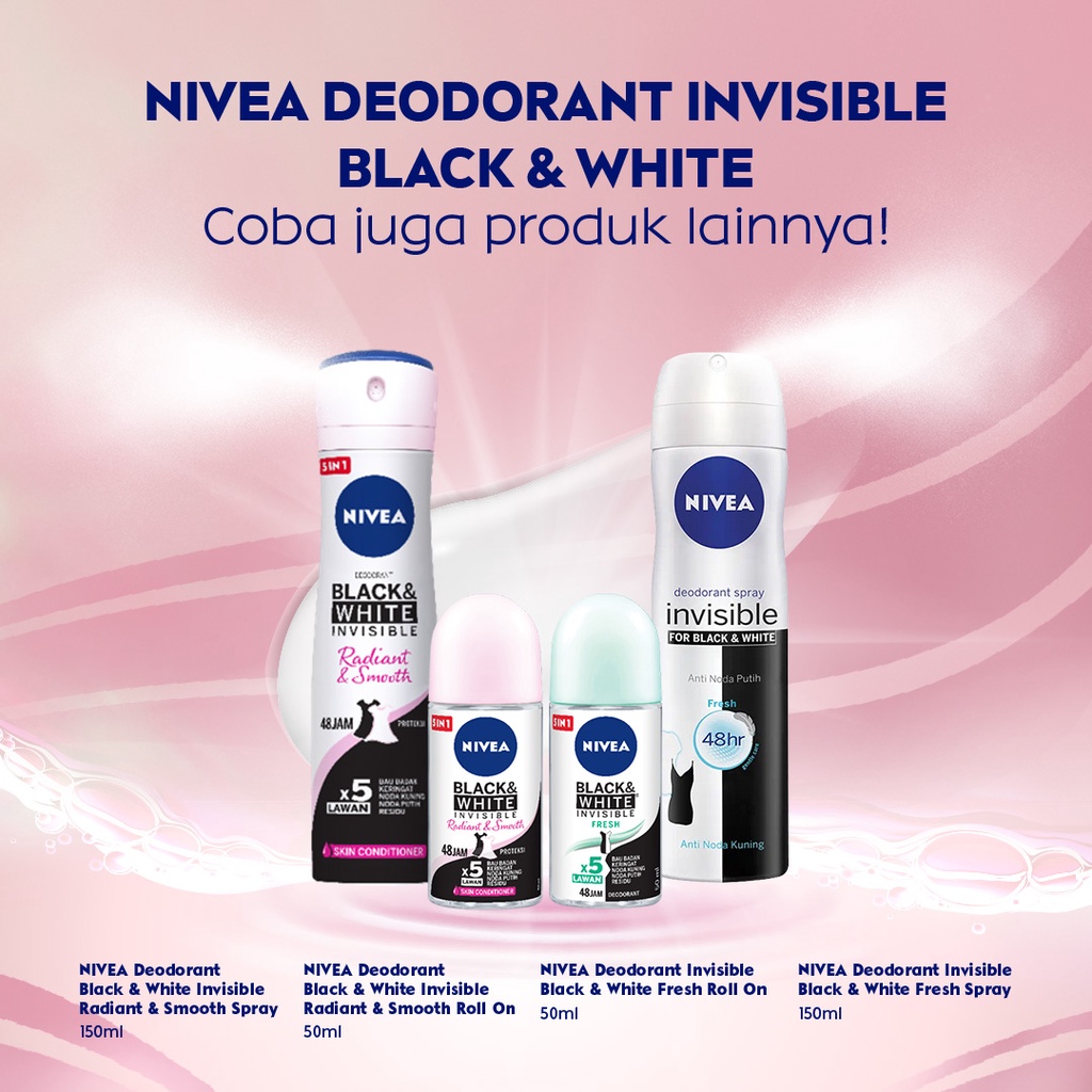 NIVEA Deodorant Roll On Black &amp; White Invisible Fresh 50ml - Cegah noda kuning, Segar sepanjang hari