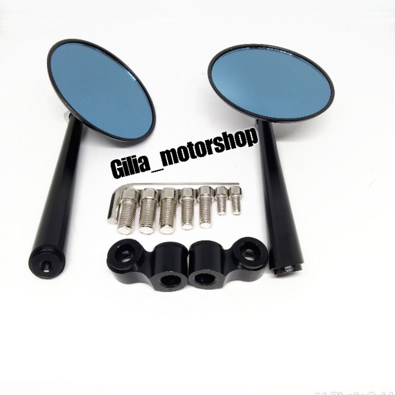 Spion Motor Bulat Jokowi Alloy Retro Mirror Blue Black Series  Full CNC - Spion Jokowi Qualitas Halus Universal Nmax,Vespa,Vario,PCX