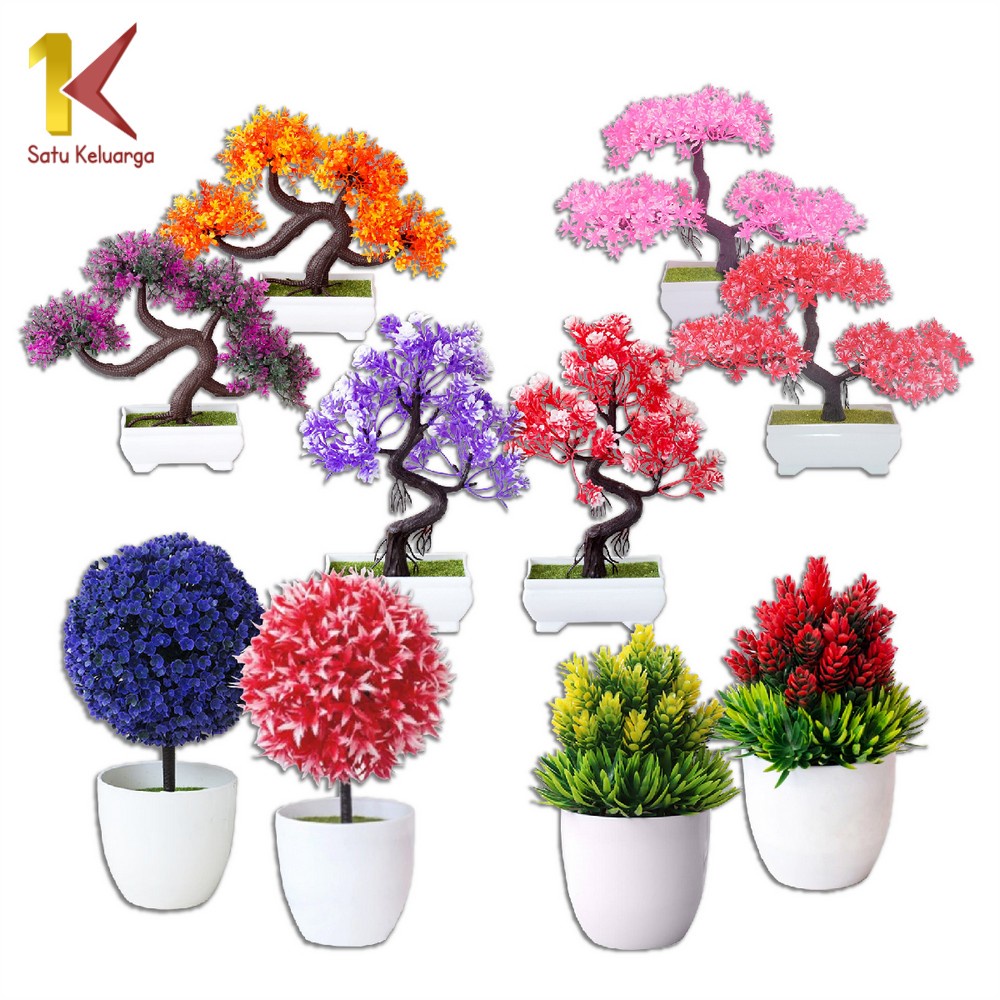 Satu Keluarga Tanaman Hias Plastik C28-32 Ornamen Pot Bonsai Tanaman Bunga Pajangan Dekorasi Rumah M