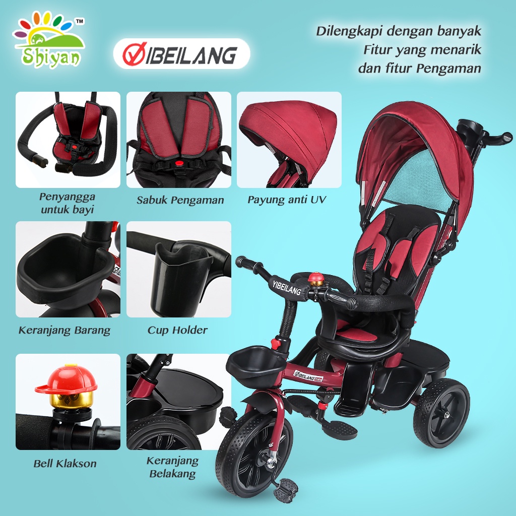 [Shiyan] sepeda roda tiga untuk anak balita / baby walker stroller latihan bersepeda dengan pengaman