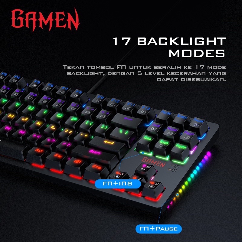 GAMEN Titan II Mechanical Pluggable Switch Blue Gaming Keyboard Wired Original - Garansi 1 Tahun
