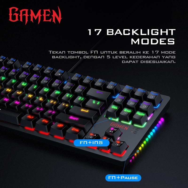 GAMEN Titan II Mechanical Pluggable Switch Blue Gaming Keyboard Wired Original - Garansi 1 Tahun