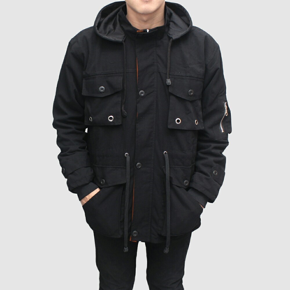 Jaket Parka Jumbo Canvas BGSR Pria Premium Pocket Series - Hitam