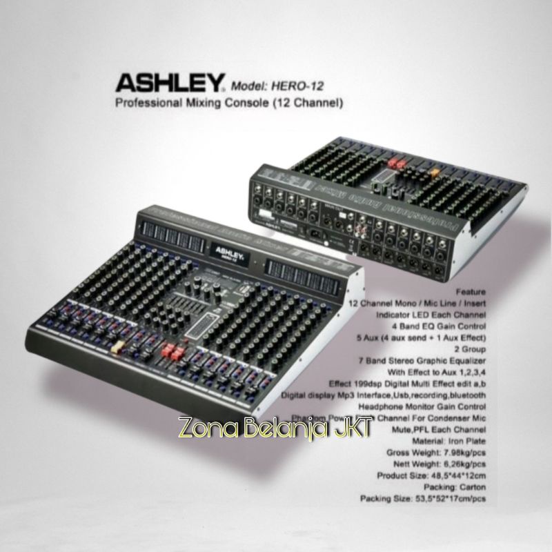 MIXER AUDIO ASHLEY HERO 12 HERO12 12CHANNEL ORIGINAL DIGITAL MULTI EFFECT DSP