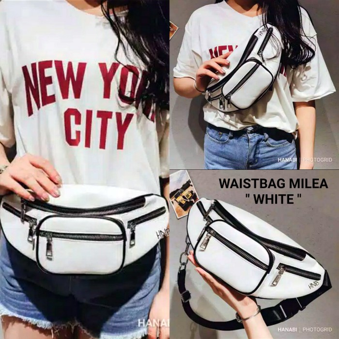 WAISTBAG WANITA TAS SELEMPANG CEWEK IMPORT KULIT BRANDED SLINGBAG - Putih