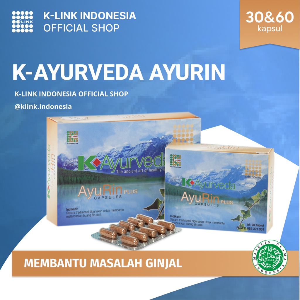 K-Ayurveda AYURIN Original K-Link (1 Box isi 30 & 60 Kapsul) Anti Radang Batu Ginjal Ayu Rin K-Link 
