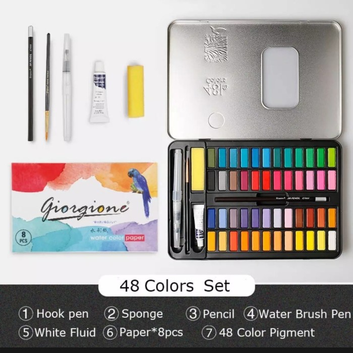 

(TERLARIS) Giorgione 48 Colors Solid Watercolor Box Set - Hitam