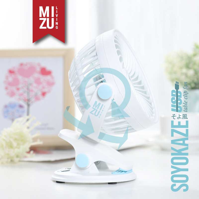 MIZU SOYOKAZE Table Clip Fan USB Kipas Angin Meja Jepit Gantung USB Rechargeable Kipas Portable Adem