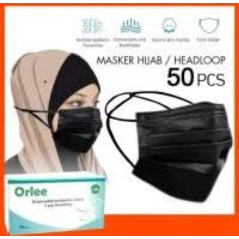 Masker HEADLOOP non medis orlee|Kemenkes RI|HEADLOOP|hitam,putih,biru,pink