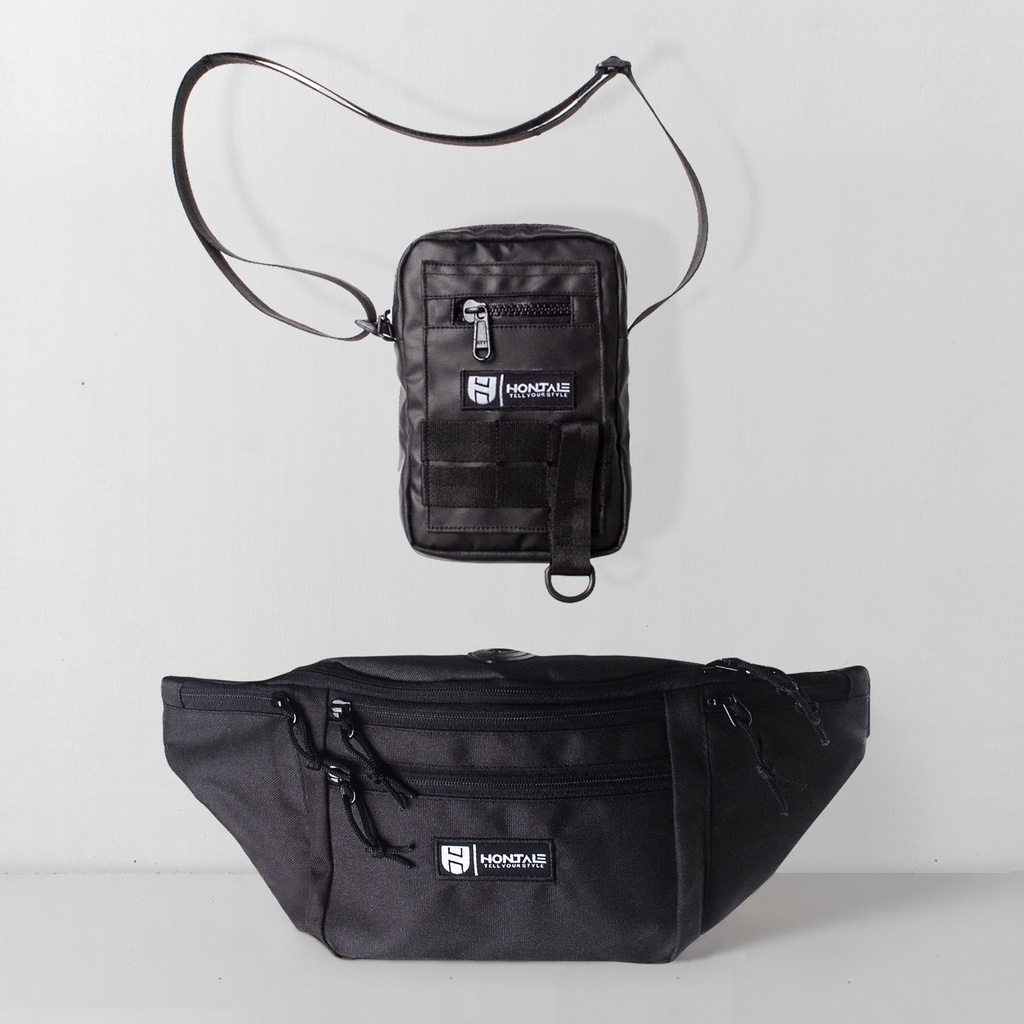 HONTALE | Bundling Tas Waistbag Muzzle Black + Worth Tas Sling Bag Black