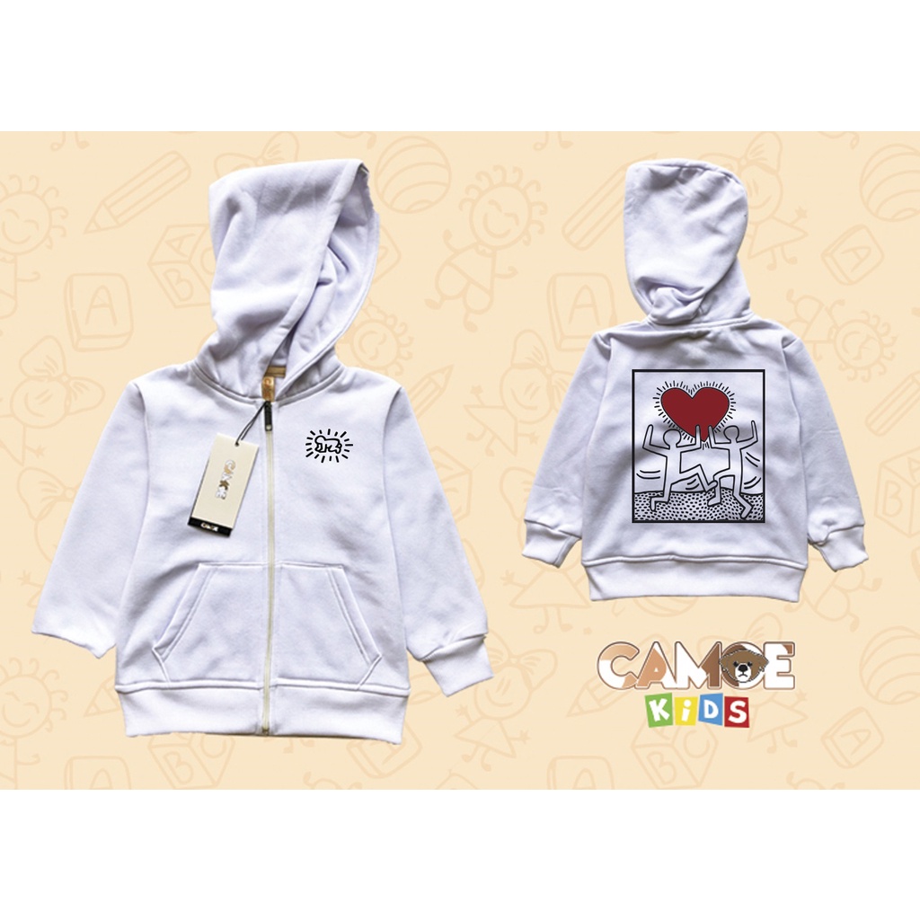Jaket Hoodie Zipper Anak Kids Keith Haring Love Valentine Couple