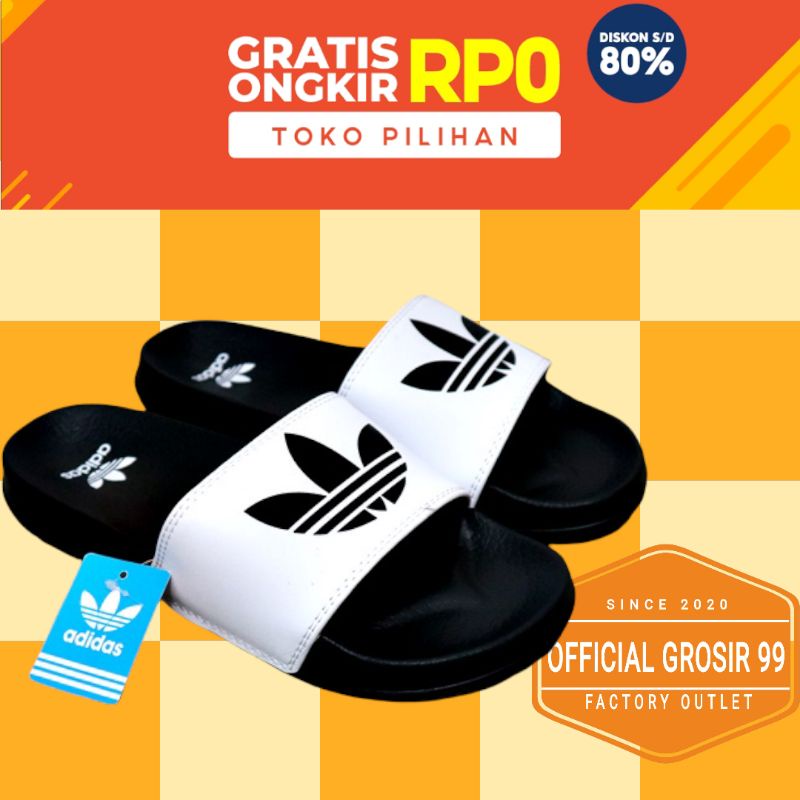 Sendal Adidas Slide Sport Hitam Putih Sandal Slop Pria Wanita Import Premium Flip Flop Vietnam Cewek