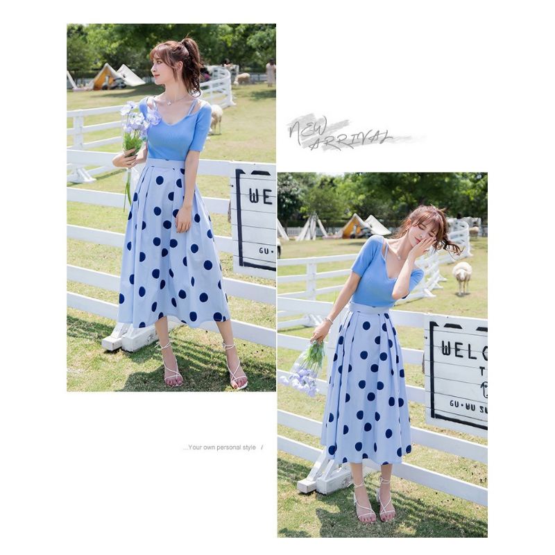 MDLV ~ 5124 POLKA MIDI SKIRT ROK POLKADOT ROK PANJANG CEWEK LONG SKIRT ROK COTTON FASHION IMPORT