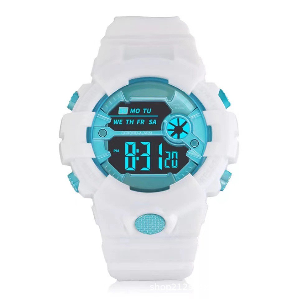 Jam Tangan Sport Digital Dial Bulat Rubber Untuk Wanita Dan Pria Fashion Gaya Korea Import-45-3 Putih Biru