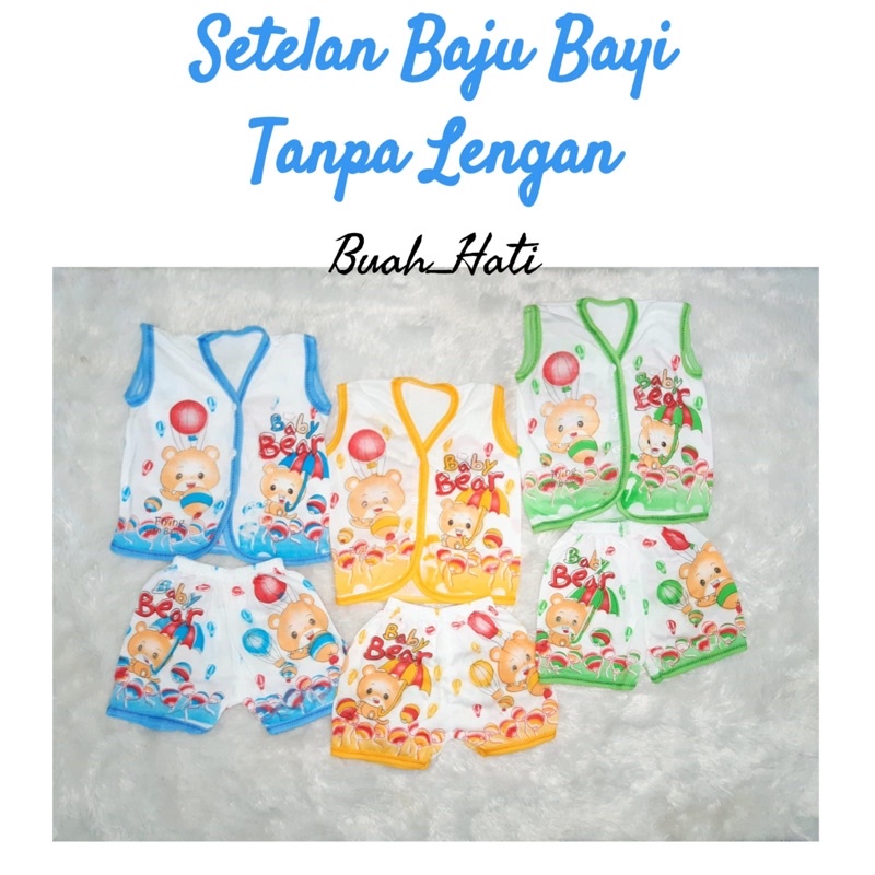 ISI 3 SETELAN BAJU BAYI NEWBORN TANPA LENGAN