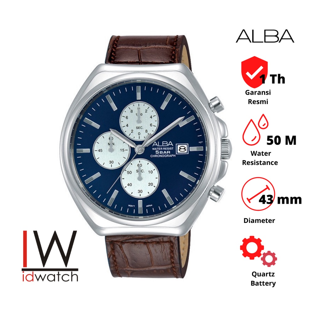 Alba Chronograph AM3485X1 Jam Tangan Pria Original AM3485 Cowok Laki Strap Kulit
