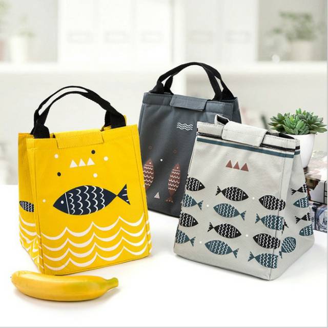 Tas Bekal Motif Ikan Tas Insulin Lunch Bag Kain Oxford Praktis