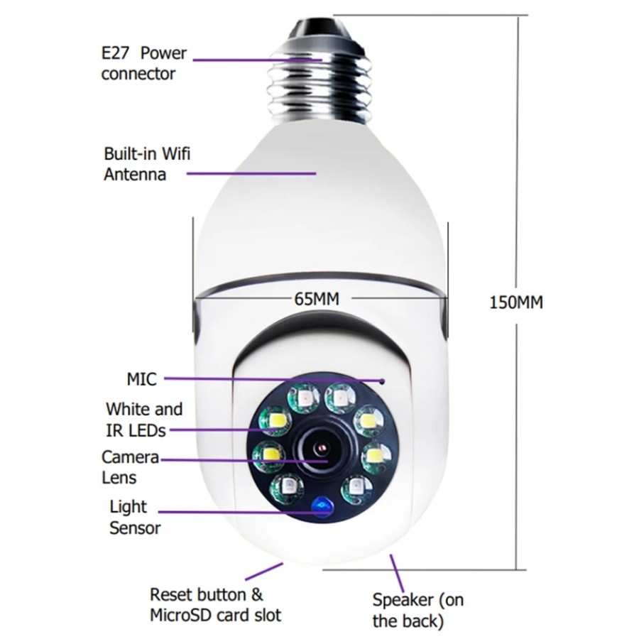 NA - Kamera CCTV 360 PTZ Night Vision Wifi Ip Kamera Bohlam A9