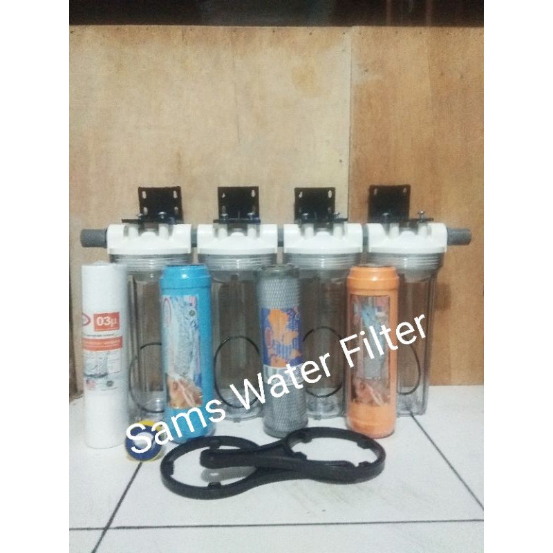 Penjernih Saringan Filter Air 4 Tabung / housing Nanotex 10" utk Air Mengandung Zat Besi Tinggi