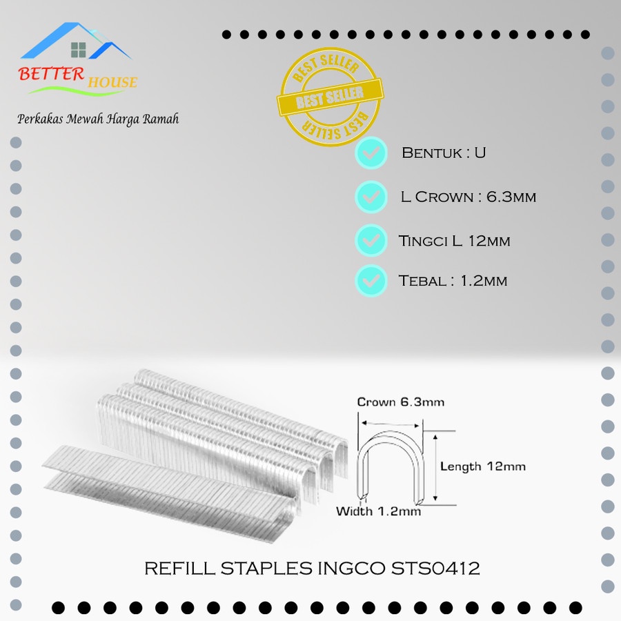 

U-Staples (12 mm) INGCO STS0412 - Refill Isi Steples Tembak HSG1405 flex