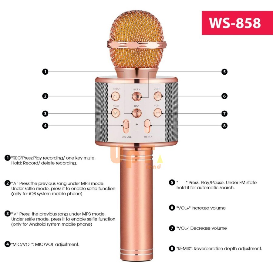 MIC WSTER WS 858 Wireless Bluetooth Karaoke Plus Speaker Micrphone Portable