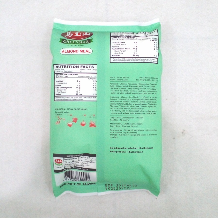 Greenmax Almond Powder 600gr Minuman Serbuk Kacang Almond Meal