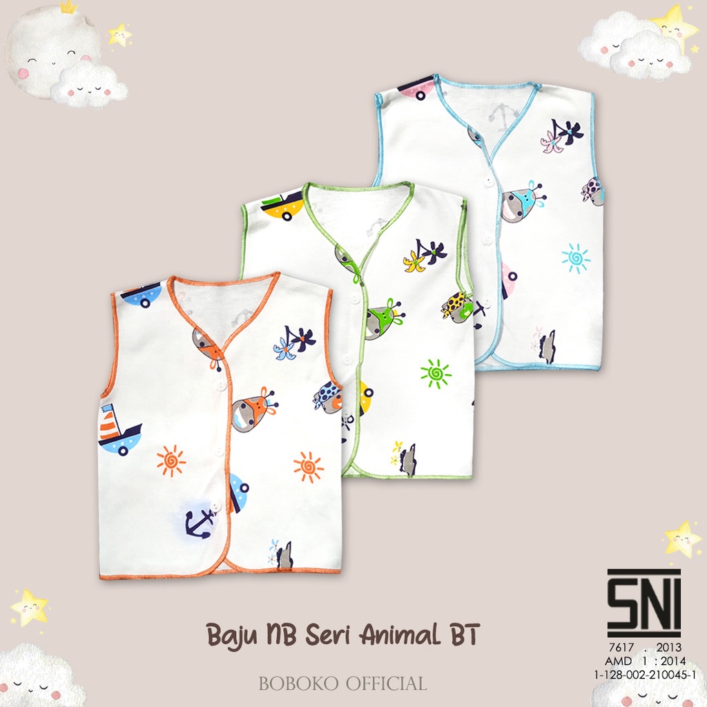 BOBOKO SETELAN Baju Newborn Sleeveless Premium Seri Animal 0-3 bulan