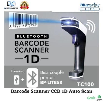 Barcode Scanner CCD 1D Auto Scan USB+Bluetooth BLUEPRINT BP - TC100