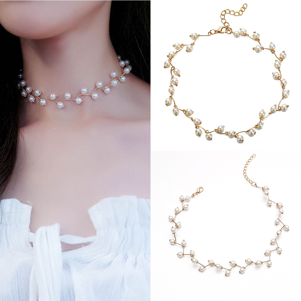 IFYOU Korea Fashion Gold Necklace Simple Ladies Pearl Chain Choker Women Jewelry Accessories