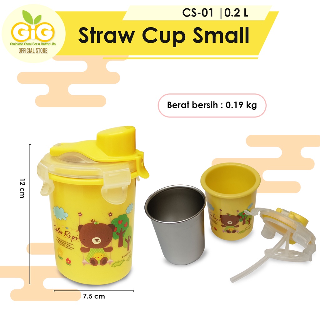 Botol Minum Anak GIG Baby Straw Cup Small CS-01/ Termos / Gelas Anak / Stainless Steel