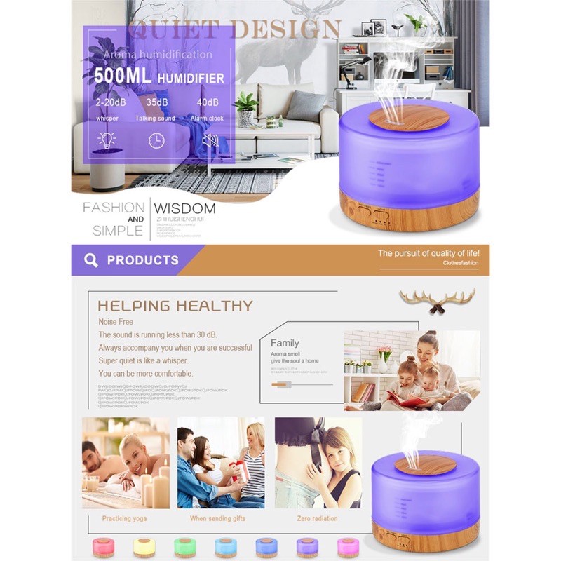 Taffware Air Humidifier Aromatherapy Oil Diffuser 7 Color 500ml with Remote Control