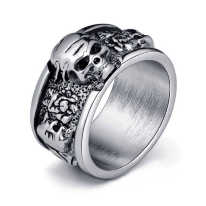 SEUSUK  Fashion Rock Silver Gothic Punk Old Wrinkle Skull Big Rotating Bikers Bible Ring